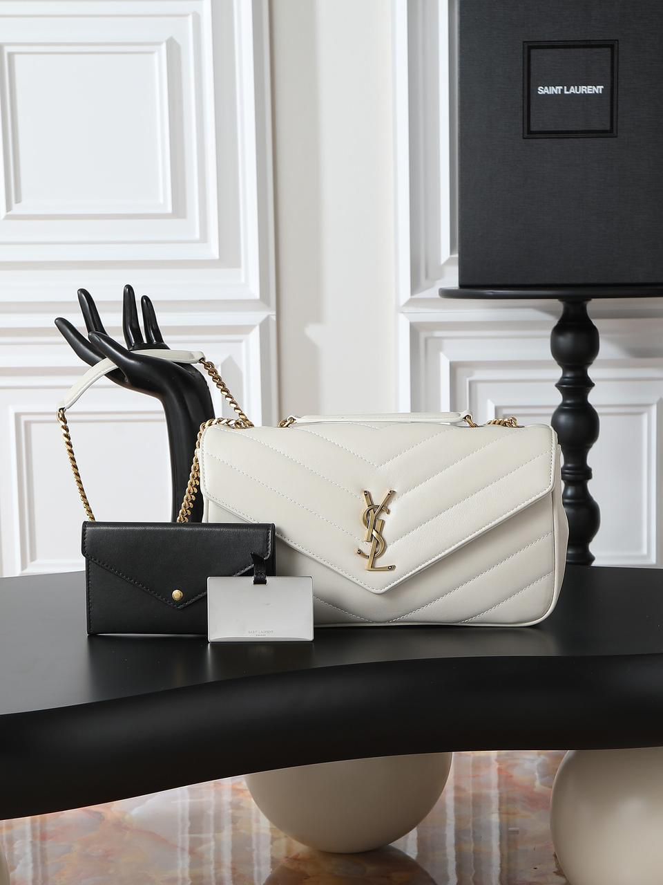 YSL “Luxe Ivory Quilted Chain Bag”