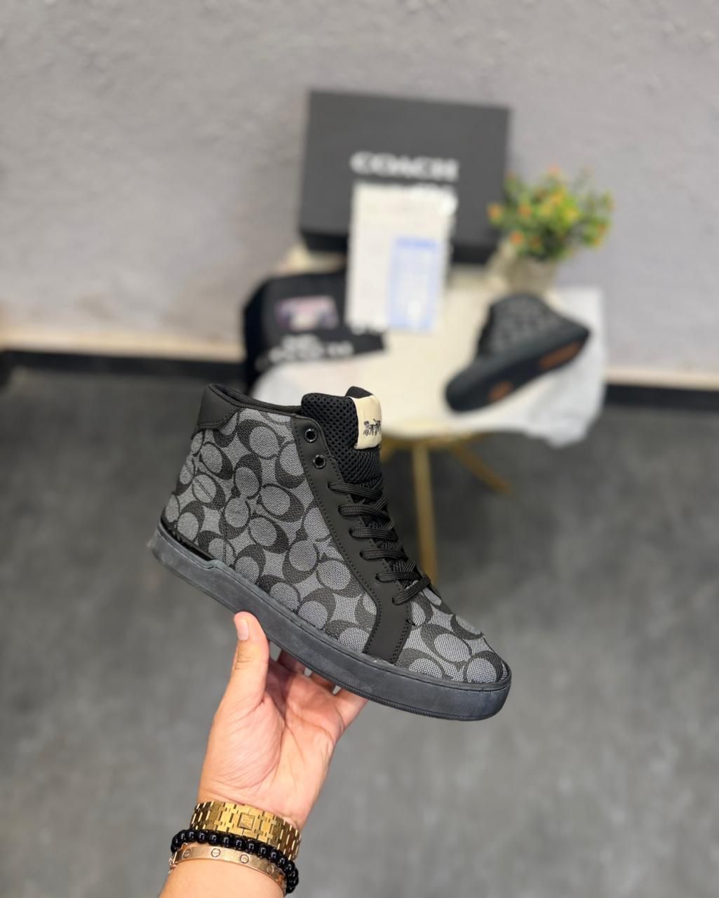COACH-USA MID GREY WHITE TRAINERS